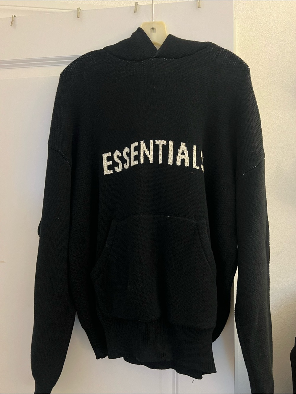 ESSENTIALS Black Crewneck Knit Sweater with White Logo